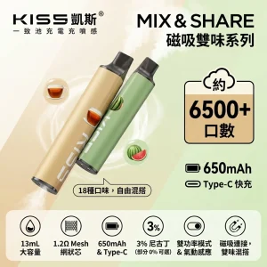KIS5 凱斯 MIX & SHARE 磁吸雙味 6500口 一次性電子煙｜13mL 雙功率 Type-C